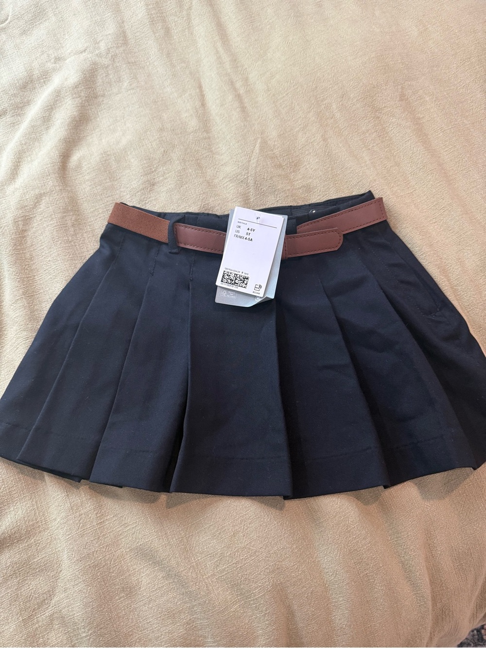 H&M Navy Pleated Mini Skirt with Brown Belt